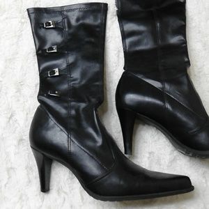Franco Sarto Sexy Black Leather Heel Slip On Boots